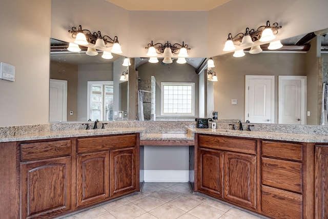 291 Bowling Branch Rd, Cottontown, TN 37048 - bathroom with tile patterned flooring, a stall shower, and vanity