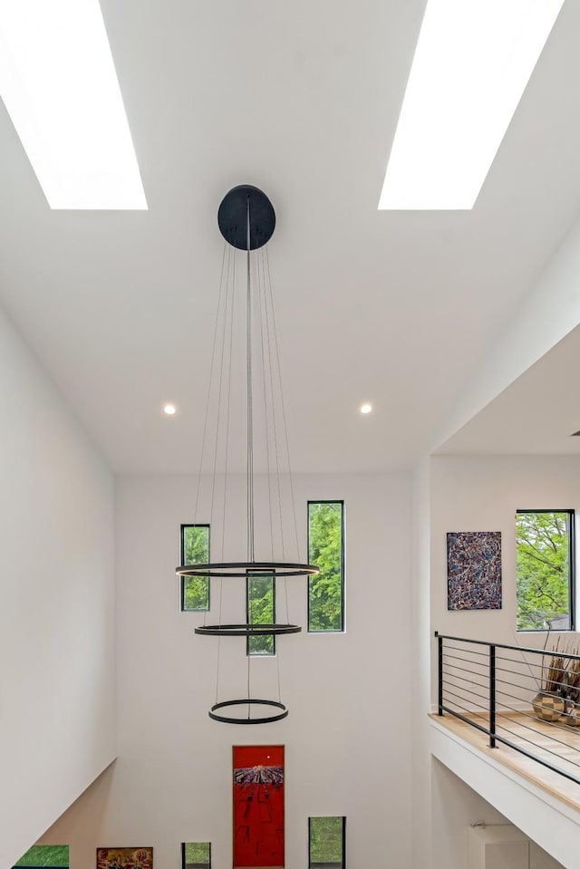 detailed view of a skylight and recessed lighting