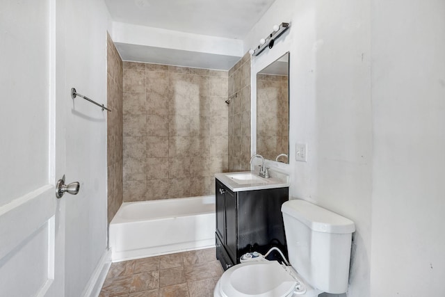 full bathroom featuring toilet, shower / washtub combination, and vanity