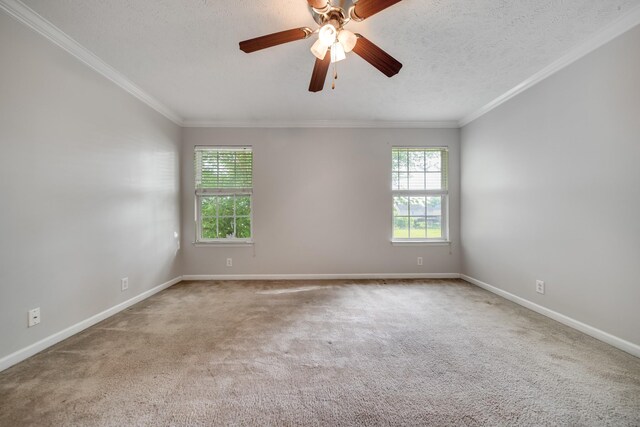 4838 Laura Jeanne Blvd, Murfreesboro, TN 37129 - carpeted empty room featuring crown molding, ceiling fan, baseboards, and a textured ceiling