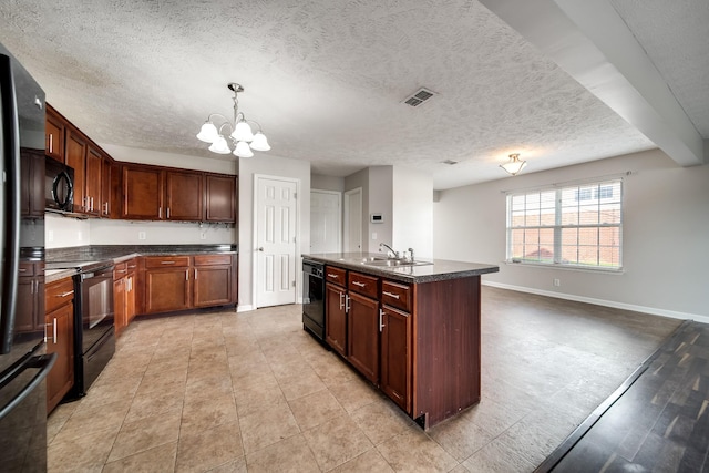 4838 Laura Jeanne Blvd, Murfreesboro, TN 37129 - kitchen featuring black appliances, dark countertops, baseboards, a chandelier, and a sink