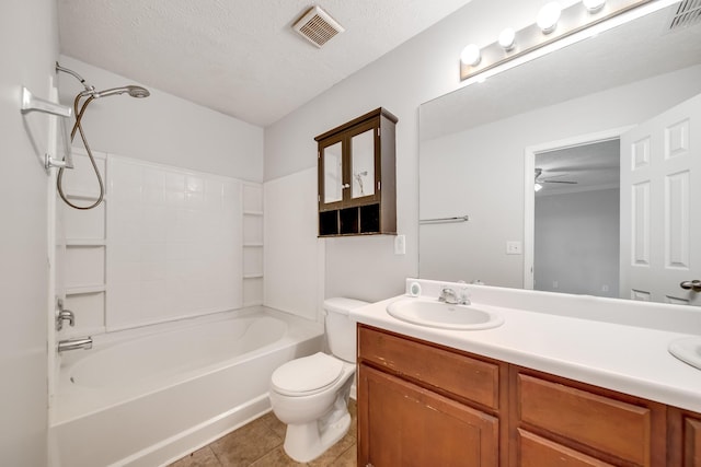 4838 Laura Jeanne Blvd, Murfreesboro, TN 37129 - bathroom featuring toilet, ceiling fan, tile patterned floors, vanity, and shower / washtub combination