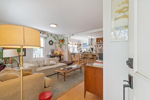 living area with light wood-style floors