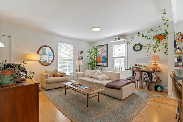 living room featuring light wood-style floors
