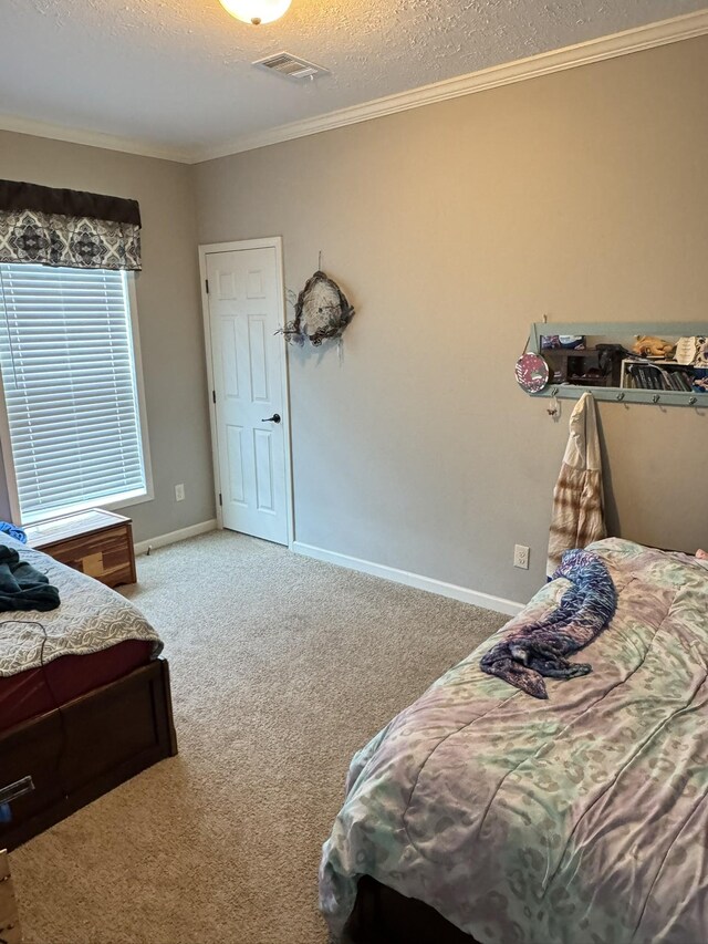 287 Sisk Rd, Winchester, TN 37398 - carpeted bedroom with a textured ceiling, baseboards, and crown molding