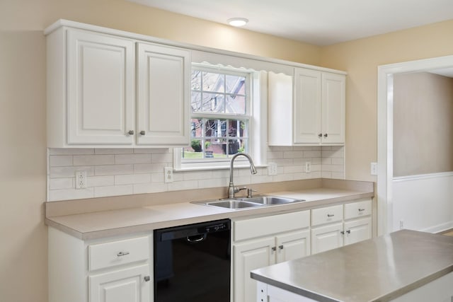 1403 Ottawa Pl, Murfreesboro, TN 37129 - kitchen featuring black dishwasher, a sink, decorative backsplash, and white cabinets