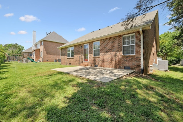 1403 Ottawa Pl, Murfreesboro, TN 37129 - rear view of house with a playground, a patio, crawl space, and brick siding