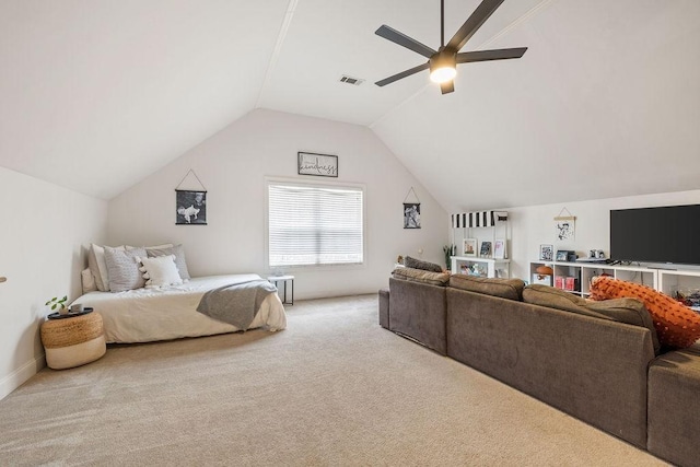 2184 Loudenslager Dr, Thompsons Station, TN 37179 - bedroom with carpet, vaulted ceiling, and a ceiling fan