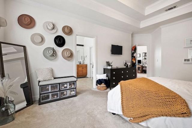 2184 Loudenslager Dr, Thompsons Station, TN 37179 - carpeted bedroom featuring crown molding and ensuite bath