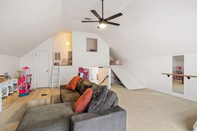 2184 Loudenslager Dr, Thompsons Station, TN 37179 - rec room with a ceiling fan, vaulted ceiling, and carpet