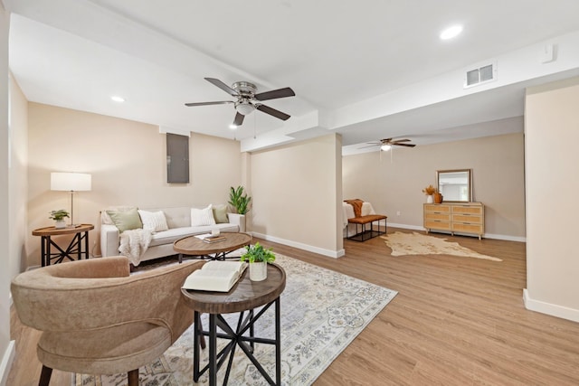 1614 Shady Cir, Lebanon, TN 37087 - living area with a ceiling fan, baseboards, light wood-type flooring, electric panel, and recessed lighting