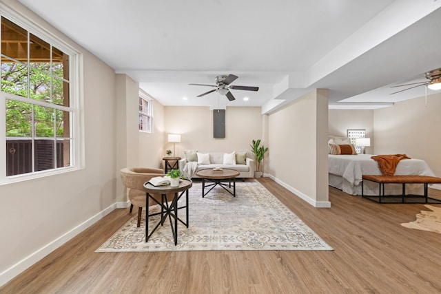 1614 Shady Cir, Lebanon, TN 37087 - living room with ceiling fan, wood finished floors, baseboards, and recessed lighting