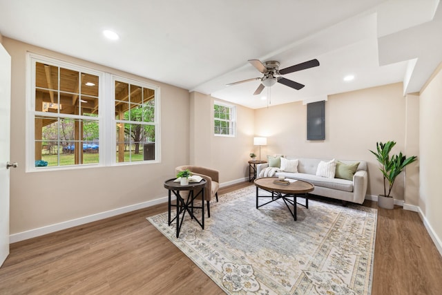 1614 Shady Cir, Lebanon, TN 37087 - living room with baseboards, wood finished floors, ceiling fan, and recessed lighting