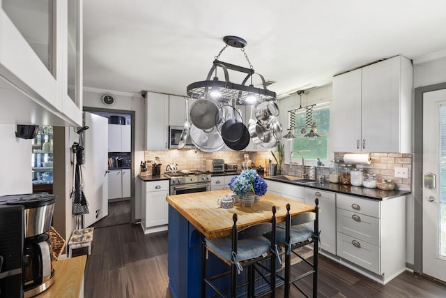 1515 Owen Rd, Brentwood, TN 37027 - kitchen with a sink, appliances with stainless steel finishes, ornamental molding, decorative backsplash, and white cabinetry
