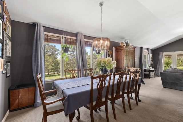 1515 Owen Rd, Brentwood, TN 37027 - dining space featuring light carpet, a chandelier, and lofted ceiling