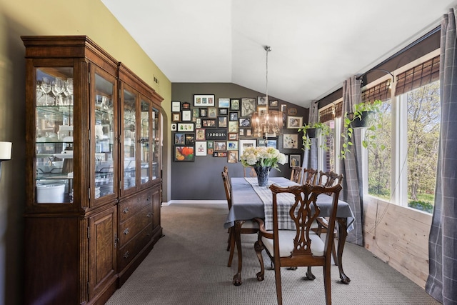 1515 Owen Rd, Brentwood, TN 37027 - carpeted dining space with vaulted ceiling, plenty of natural light, and a chandelier