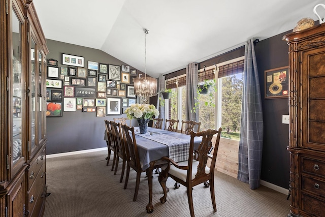 1515 Owen Rd, Brentwood, TN 37027 - dining area featuring lofted ceiling, carpet, a chandelier, and baseboards