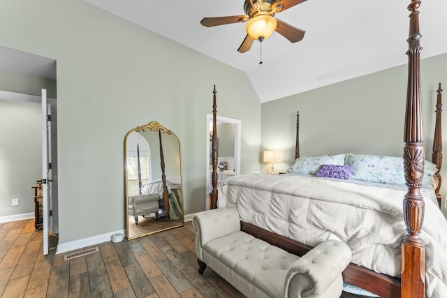 707 Bradford Pl, Murfreesboro, TN 37130 - bedroom with wood finished floors, baseboards, lofted ceiling, and a ceiling fan