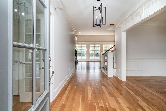 2804 Battleground Dr, Murfreesboro, TN 37129 - foyer with stairway, ornamental molding, light wood-style floors, a chandelier, and baseboards
