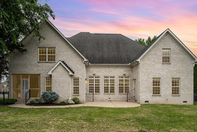 2804 Battleground Dr, Murfreesboro, TN 37129 - back of property with brick siding, a patio area, a yard, and crawl space