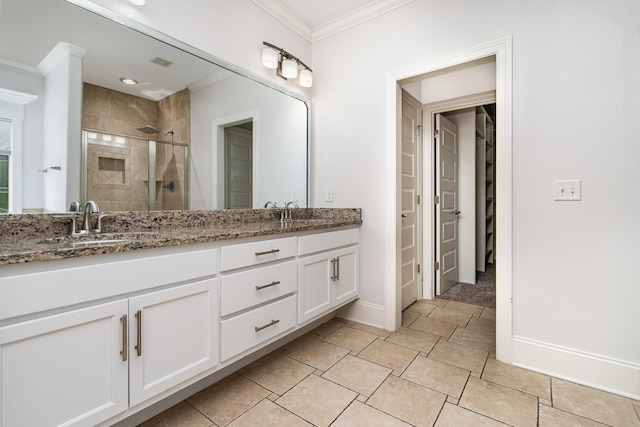 2804 Battleground Dr, Murfreesboro, TN 37129 - full bath with ornamental molding, a stall shower, double vanity, and baseboards