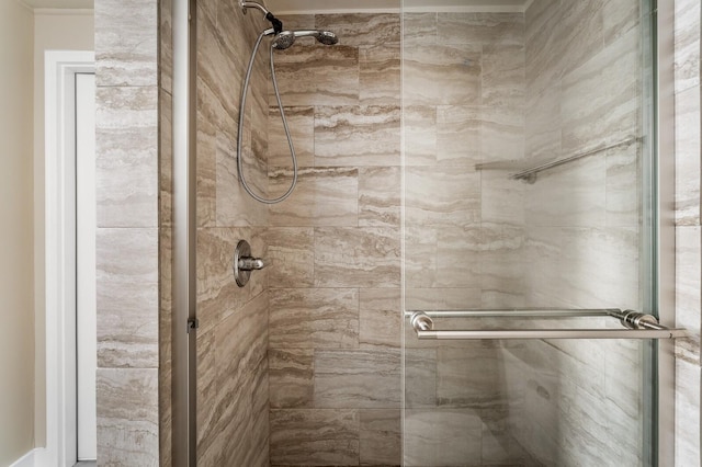 bathroom with a stall shower