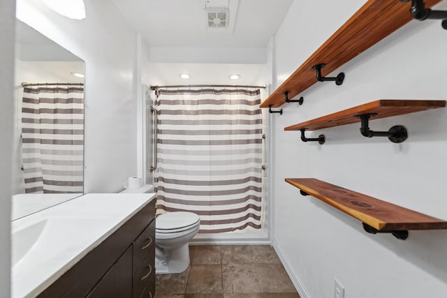 142 Kimberly Rd, Hohenwald, TN 38462 - bathroom with vanity, recessed lighting, a shower with curtain, and stone finish floors