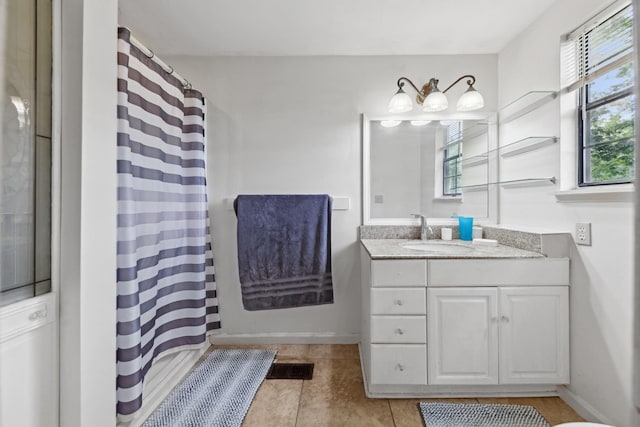 142 Kimberly Rd, Hohenwald, TN 38462 - bathroom with vanity, tile patterned floors, and a shower with shower curtain