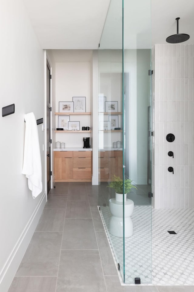 9052 Passiflora Ct, College Grove, TN 37046 - bathroom with a stall shower, toilet, tile patterned floors, and vanity