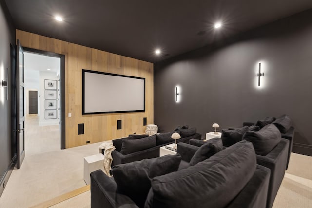 9052 Passiflora Ct, College Grove, TN 37046 - home theater room with carpet floors, wooden walls, recessed lighting, and an accent wall