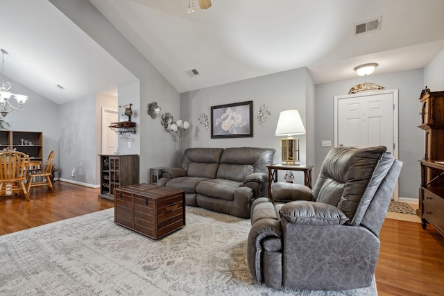 825 S Browns Ln Unit 1501, Gallatin, TN 37066 - living area featuring wood finished floors, a chandelier, baseboards, and high vaulted ceiling