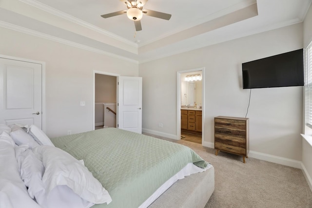 362 Savoy Loop, Nolensville, TN 37135 - bedroom featuring crown molding, light carpet, ensuite bathroom, a ceiling fan, and baseboards