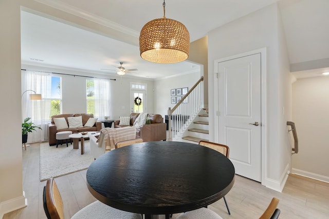 362 Savoy Loop, Nolensville, TN 37135 - dining area with light wood-style flooring, a ceiling fan, a chandelier, crown molding, and baseboards