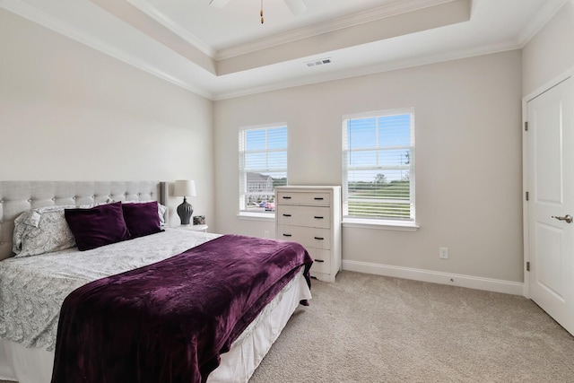 362 Savoy Loop, Nolensville, TN 37135 - bedroom with a tray ceiling, ornamental molding, light colored carpet, baseboards, and a ceiling fan