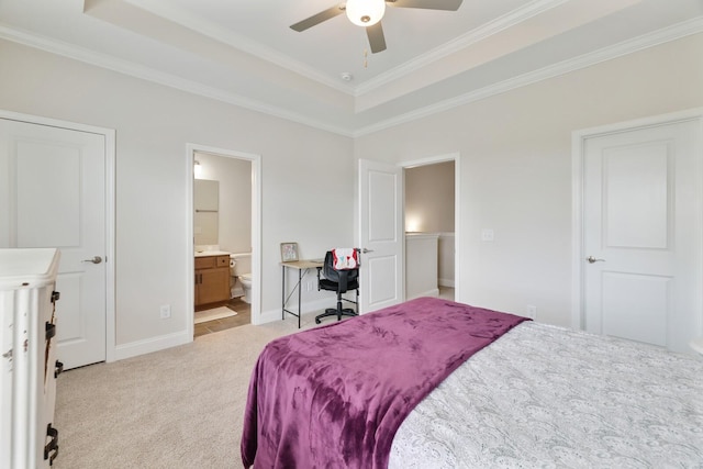 362 Savoy Loop, Nolensville, TN 37135 - bedroom with light colored carpet, a tray ceiling, crown molding, baseboards, and connected bathroom