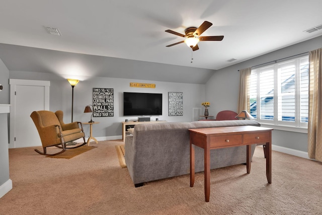 606 Tywater Crossing Blvd, Franklin, TN 37064 - living area with light colored carpet, a ceiling fan, baseboards, and lofted ceiling