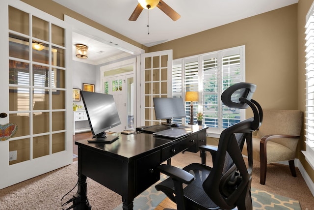 606 Tywater Crossing Blvd, Franklin, TN 37064 - home office featuring carpet floors, a ceiling fan, and french doors