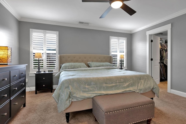 606 Tywater Crossing Blvd, Franklin, TN 37064 - bedroom with light carpet, crown molding, a spacious closet, baseboards, and ceiling fan