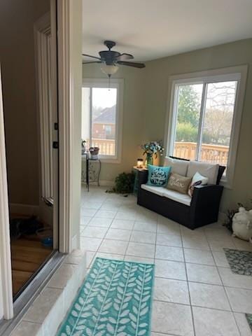 2926 Lisa Dr, Springfield, TN 37172 - living area with light tile patterned flooring and ceiling fan