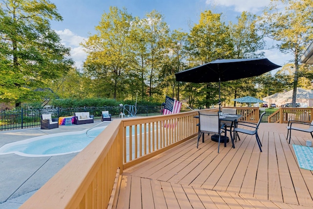 2926 Lisa Dr, Springfield, TN 37172 - wooden terrace with an outdoor living space, fence, outdoor dining area, and view of scattered trees