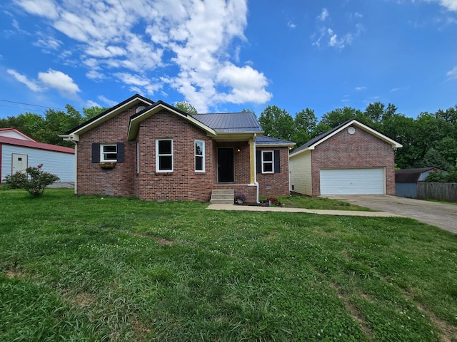 1011 Bon Meade Dr, Burns, TN 37029 - single story home featuring brick siding, a front yard, metal roof, and a standing seam roof