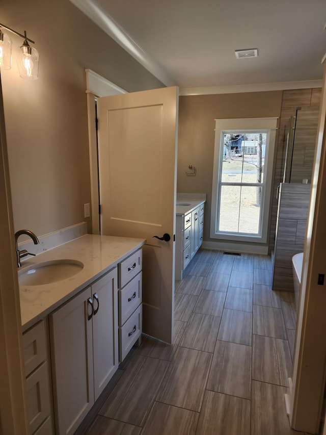 240 S Tunnel Rd, Portland, TN 37148 - full bath with vanity, a freestanding tub, and wood tiled floors