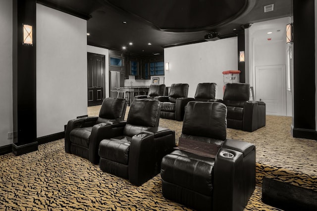 443 Canterbury Rise, Franklin, TN 37067 - cinema room featuring carpet, ornamental molding, baseboards, and recessed lighting