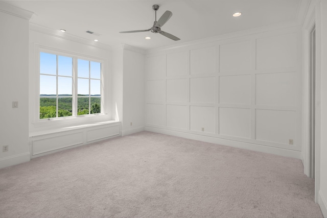 443 Canterbury Rise, Franklin, TN 37067 - spare room featuring crown molding, light carpet, a ceiling fan, recessed lighting, and baseboards