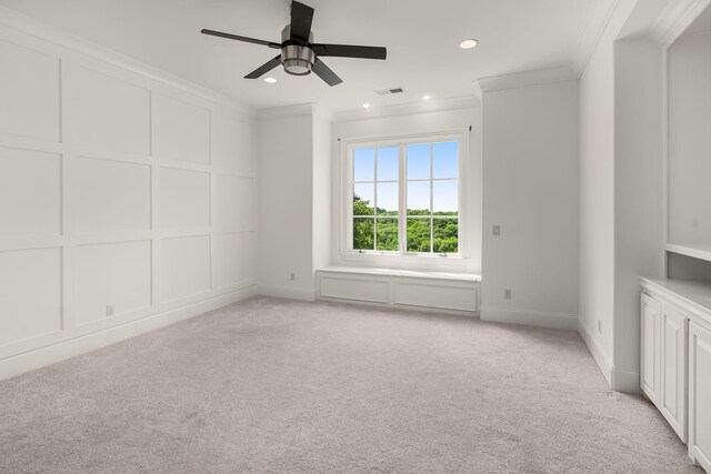 443 Canterbury Rise, Franklin, TN 37067 - spare room with ornamental molding, light carpet, ceiling fan, recessed lighting, and baseboards