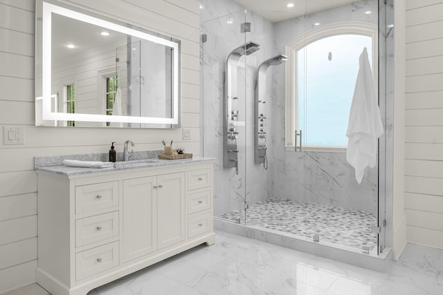 443 Canterbury Rise, Franklin, TN 37067 - full bathroom featuring a marble finish shower, marble finish floors, healthy amount of natural light, and recessed lighting