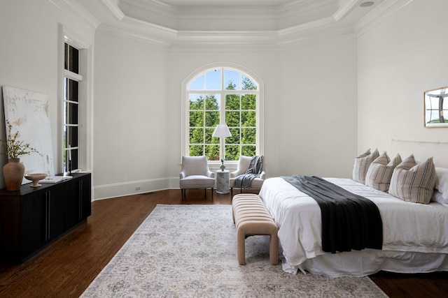 443 Canterbury Rise, Franklin, TN 37067 - bedroom featuring a raised ceiling, dark wood-style flooring, ornamental molding, and baseboards