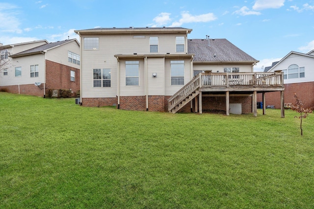 513 Leicester Ct, Franklin, TN 37067 - rear view of property featuring a wooden deck, stairs, and a lawn