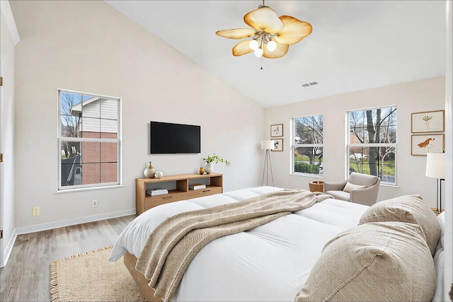 513 Leicester Ct, Franklin, TN 37067 - bedroom featuring light wood finished floors, a ceiling fan, and high vaulted ceiling