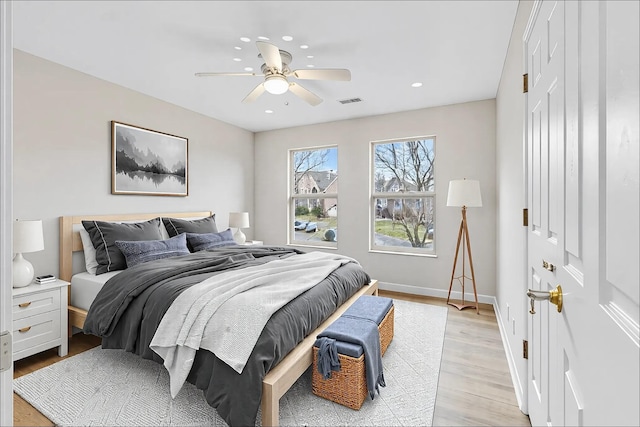 513 Leicester Ct, Franklin, TN 37067 - bedroom featuring light wood-style flooring, recessed lighting, and a ceiling fan